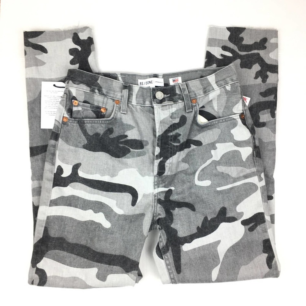 New with Tags Re/Done High Rise Ankle Crop in Stretch Gray Camo Size 27